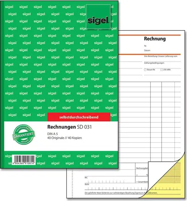 Produktbild von SIGEL SD031 Rechnungen, 1. und 2. Blatt bedruckt, A5, selbstdurchschreibend, 2 x 40 Blatt