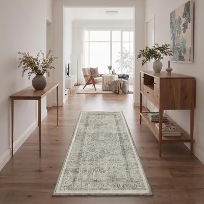 Immagine prodotto di Tappeto lavabile per soggiorno, 120x170 cm, verde, pelo corto, antiscivolo, lavabile in lavatrice