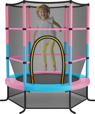 Produktbild von GOPLUS Trampolin, Indoor-Trampolin mit Sicherheitsnetz, überdachung, verzinkte Stahlkonstruktion, Sprungmatte für Familien, Kinder