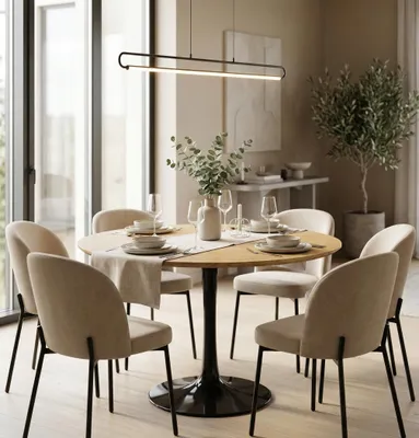 Produktbild von Runder Esstisch VICTORY 70 cm – Dark Wood Smoke, moderner Küchentisch mit Metallfuß, skandinavisches Design