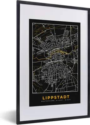 Produktbild von MuchoWow® Gerahmtes Poster Stadtplan - Deutschland - Gold - Lippstadt - Karte 40x60 cm - Poster mit Schwarzem Bilderrahmen Wandposter Rahmen Foto Bilder - Poster in Rahmen