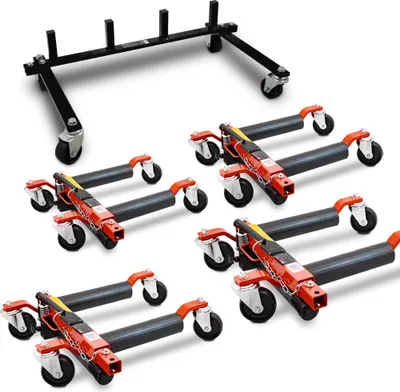 Produktbild von BITUXX 4 Stück PKW Rangierhilfe Rangierheber hydraulisch Wagenheber bis 680 kg inklusive Transportständer Rot MS-19880