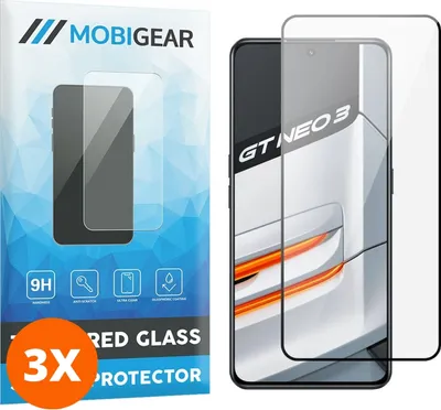 Produktbild von Mobigear Premium 9.98 Realme GT Neo 3 Panzerglas Gehärtetes Glas Displayschutz - Hüllenfreundlich - Schwarz (3er Pack)