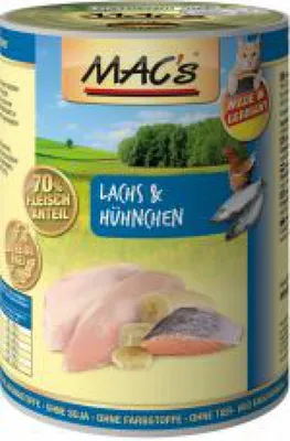 Produktbild von MAC's CAT LACHS & HÜHNCHEN, Adult, jede Rasse, Huhn, Lachs, 400 g, Getreidefrei