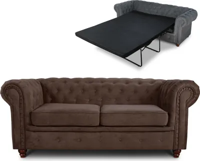 Produktbild von Schlafsofa Chesterfield Asti Bis 2-Sitzer, Sofa mit Schlaffunktion, Couch 2-er, Couchgarnitur, Sofagarnitur, Holzfüße - Glamour Design (Braun (Capri 45))