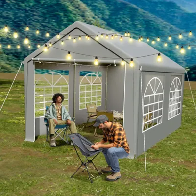 Produktbild von YZNAHRE Pavillon Partyzelt 3x4 m mit 6 Abnehmbaren Seitenwänden Wasserdicht Stabil Winterfest Sonnenschutz Gartenpavillon Party Zelt Gartenzelt, Grau