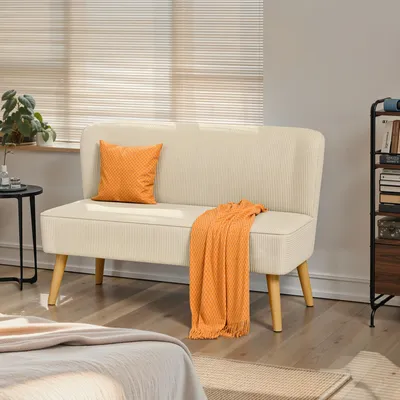 Immagine prodotto di Panca imbottita BEALIFE 119x56x78 cm in velluto a coste | Con 23 cm di altezza da terra | Panca per ingresso e camera da letto | Crema/Grigio | AR57