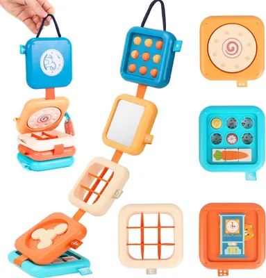 Immagine prodotto di Giocattoli Montessori per neonati - Giocattoli per lo sviluppo motorio - Cubo sensoriale per lo sviluppo motorio - Cubo attività multifunzionale per bambini piccoli - Aereo - Giocattoli da viaggio