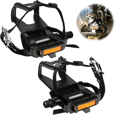 Imagen del producto de Pedales de bicicleta con clips y correas, de aluminio, de 9/16 de pulgada, para bicicleta de montaña y bicicleta de fitness