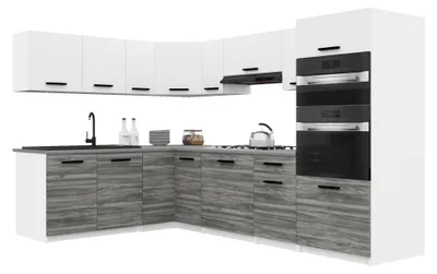 Produktbild von Belini Moderne Küchenzeile Küchenblock ITALIA 8 - Küchenmöbel 420cm Weiß-Grau Glamour Matt - Einbauküche mit Hängeschränke, Unterschränke & Arbeitsplatten