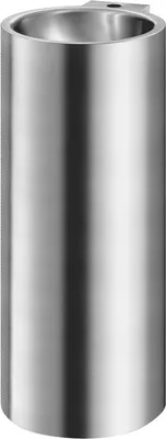 A close-up studio shot of a stainless steel cylindrical basin.