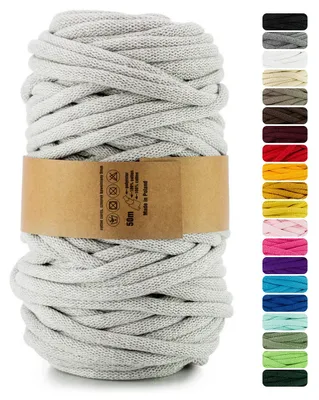 Produktbild von Netuno 1x Makramee Garn 9mm Hellgrau 50m für Boho-Deko & Puffs – Größe 9mm/50m
