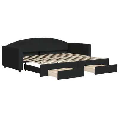 Produktbild von vidaXL Tagesbett Ausziehbar mit Schubladen Schwarz 90x200 cm Stoff