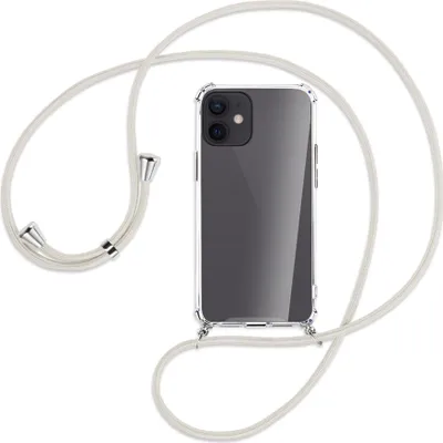 Produktbild von Handykette Backcover-Schutzhülle mit Band (Metall silberfarben) für Apple iPhone 12 Mini - broken white