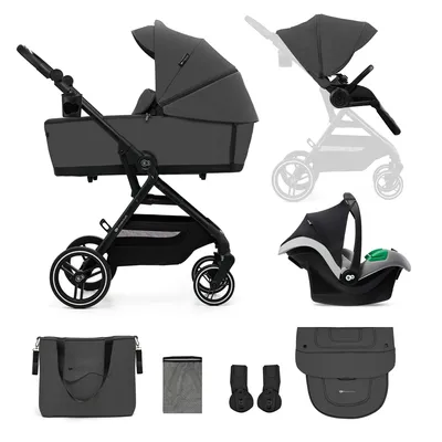 Produktbild von Kinderkraft Yoxi 3in1 Kinderwagen mit Babywanne & i-Size Autositz, drehbar, kompakt faltbar, pannensicher, Grau