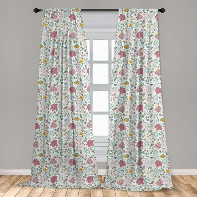 Produktbild von Abakuhaus, Fenstervorhänge, Blumen Beeren Blätter Kunst, 2-Panel-Set, 150 x 245 cm