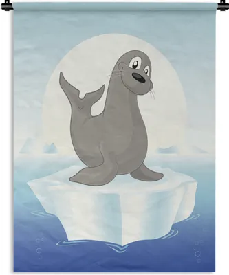 Produktbild von MuchoWow® Wandteppich Wandbehang Eine Illustration eines Seelöwen auf einer Eisscholle vor einer eisigen Landschaft 90x120 cm Tapisserie Dekoration Wandtuch - Wanddeko