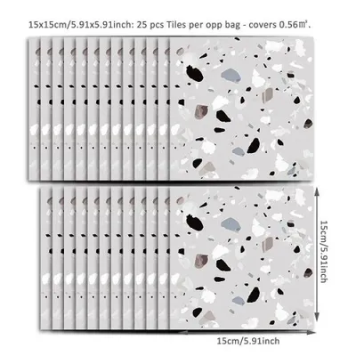 Produktbild von 25 Aufkleber Terrazzo 15 x 15 cm Fliesen- Wand- Deko- Sticker selbstklebend wasserfest
