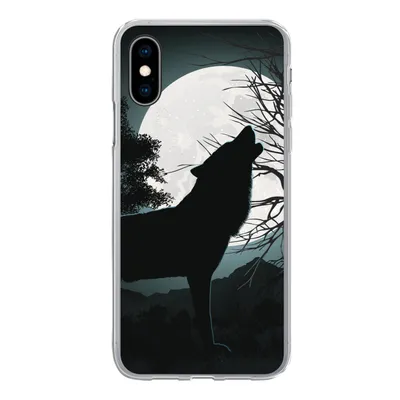 Produktbild von MuchoWow® Handyhülle Schutzhülle Hülle für iPhone X Wolf - Scherenschnitt - Mond Silikon Softcase Handy Hülle - Handyhülle