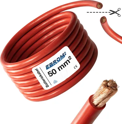 Produktbild von EBROM® 5 Meter Batteriekabel 50 mm² ROT - Pluskabel - Wohnwagen - KFZ - Boot - 99,9 % OFC Kupfer Vollkupfer - 5m 50 mm2 - 5 m 50mm2