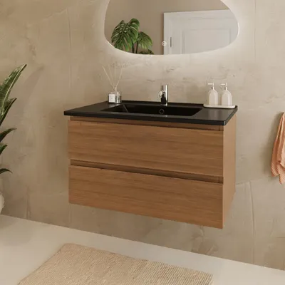 Zdjęcie produktu dla LOMAZOO MARENZA 80 cm, ciepły dąb, czarna umywalka