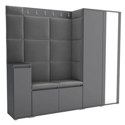 Produktbild von Garderobe LUTON 8 ANTHRACITE 33 - Farbe: anthrazit, moderne Garderobe 40x220x186 cm, funktionelle Lösung für den Flur, Garderobe, Möbel für den Flur,