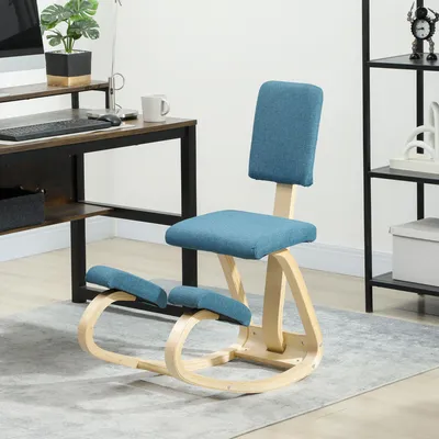 Produktbild von Kniestuhl ergonomisch Schaukelfunktion, Kniehocker Gesundheitsstuhl Birkenholz Blau | 84x51x93 cm | 120 kg | Rückenlehne