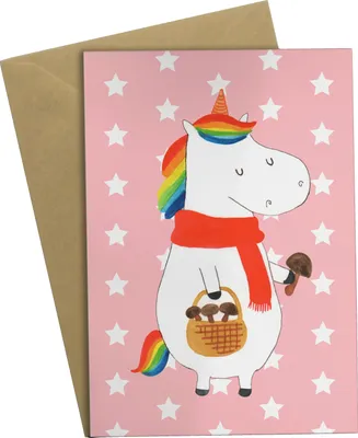 Produktbild von Mr. & Mrs. Panda Grußkarte Einhorn Pilz - Rot Pastell - Geschenk, glückwunschkarten, Grußkarten, Pilze, weihnachtskarten, Motivation, babykarte, Einhörner, Spruch