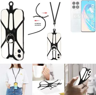 Produktbild von K-S-Trade 3in1 Handykette Handyband Handykordel Halsband Smartphone-Ring Handy-Ring kompatibel mit Honor X8a 5G Fingerhalterung Handyring