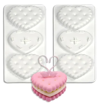 Immagine prodotto di Stampo in silicone a forma di cuore per biscotti, set da 6, colore bianco, confezione da 2 pezzi