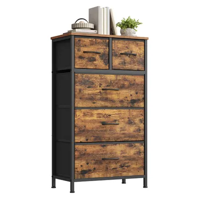 Produktbild von SONGMICS Kommode mit 5 Stoffschubladen, Schrank für Schlafzimmer, Stahlgestell, 50,6 x 30 x 96,2 cm, Rustikales Braun