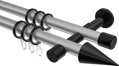 Produktbild von Interdeco Gardinenstange / Vorhangstange Silbergrau / Schwarz, Typ Prestige Savio (Kegel), 20 mm Ø 2-läufig, 120 cm