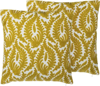 Produktbild von BELIANI Dekokissen 2er Set Gelb Baumwolle 45 x 45 cm mit Ornamenten Wohnzimmer Salon Schlafzimmer