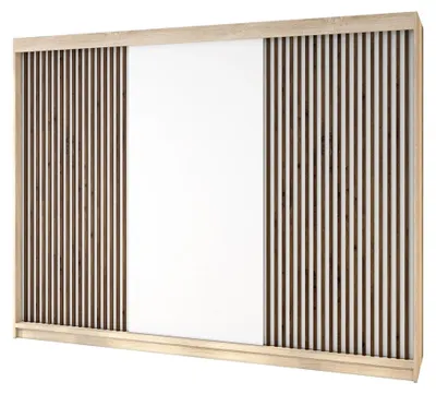 Produktbild von Schwebetürenschrank IOSA 200 cm, Kleiderschrank mit 3D-Lamellen – Premium mit 4 Schubladen