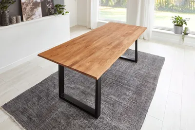 Produktbild von Esstisch Baumkante Massiv Wildeiche 180 x 90 schwarz SESSA