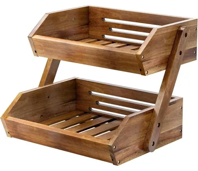 Immagine prodotto di Cesto portafruutta in legno di acacia, a 2 piani, removibile, ideale per piani di lavoro, per frutta, verdura, pane e snack