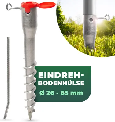 Produktbild von Novatool Eindrehbodenhülsen-Set für Rohre mit Ø 26 - 65 mm, Bodenhülse Sonnenschirm Pfostenträger Einschraubhülse Boden Schraubhülse, Alternativ zu Bodeneinschlaghülse Einschlagbodenhülse