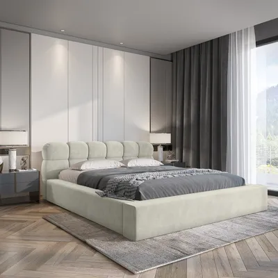 Produktbild von Polsterbett BOSTON 180x200 Doppelbett mit Bettkasten & Lattenrost (Farbe: beige - Ditra New 01)