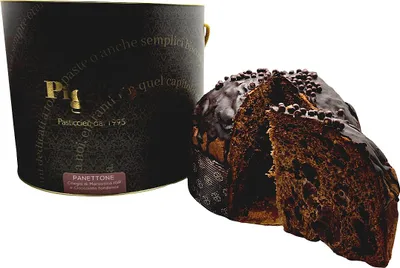 Produktbild von Pigato - Panettone mit Marostica Kirsche IGP und 88 Prozent Maracaibo Zartbitterschokolade - Natursauerteig - 750 g