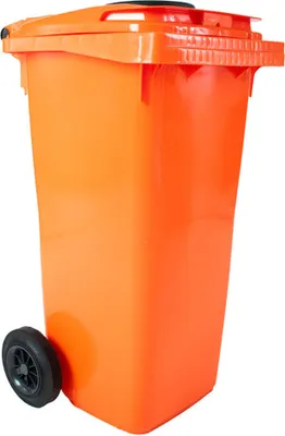 Produktbild von PROREGAL Premium 2-Rad-Mülltonne MGB mit Einwurfrosette für Flaschen & Dosen | 120 Liter, HxBxT 97,4x47,9x55,5cm | HDPE-Kunststoff | Orange