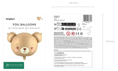 Obrázok produktu pre Fóliový balón medveď 56x40cm pre vzduch alebo hélium béžový