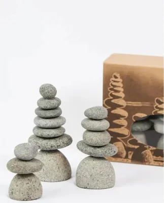Produktbild von Steinmännchen 3er Set, aus Naturstein Neu Frostfest, Beach Pebbles, Steinfiguren zur Dekoration, Gartenfiguren Handgearbeitet V-710026
