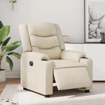 Productafbeelding van Elektrische Tv-Stoel - Ligstoel - Fauteuil - Crèmekleur - Kunstleer - Elektrisch Kantelsysteem