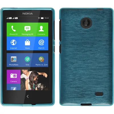 Produktbild von PhoneNatic Case kompatibel mit  Nokia X / X+ - blau Silikon Hülle brushed + 2 Schutzfolien