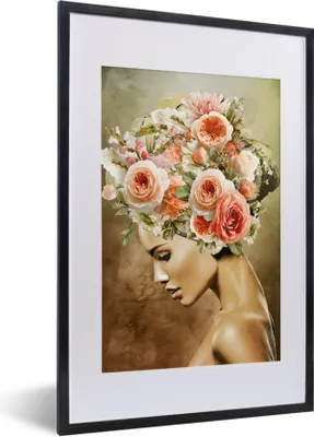 Produktbild von MuchoWow® MuchoWow® Gerahmtes Poster Frau - Blumen - Rosa 40x60 cm - Poster mit zchwarzem Bilderrahmen - Poster in Rahmen