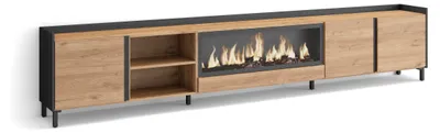 Produktbild von TV-Möbel Holzeffekt eiche schwarz 315x35x61cm Kamin mit Feuereffekt