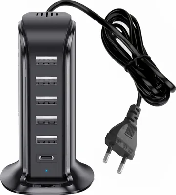 Produktbild von D97C USB Ladegerät 20W | 6-Port USB Hub Netzteil mit USB-C & USB-A | Mehrfach-Ladestation 5V/4A für Handy, Tablet, Zubehör