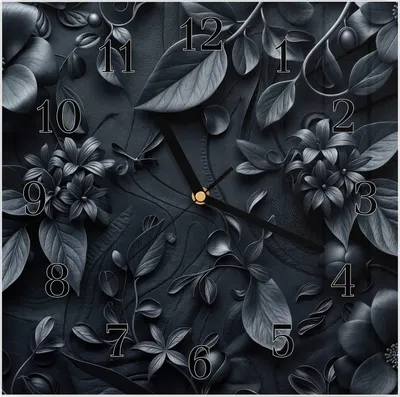 Produktbild von Wanduhr aus Glas mit Motiv Blumenmuster Dunkel- 30 x 30 cm - inkl. Aufhängesystem