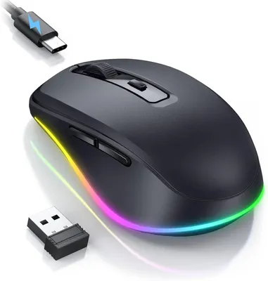 Obrázek produktu pro seenda Bezdrátová myš LED, dobíjecí bezdrátová myš s myší Jiggler, tichá 2,4G USB bezdrátová myš pro notebook, počítačová bezdrátová myš s osvětlením