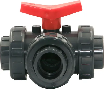 Produktbild von HAF 1x PVC 3 Wege Kugelhahn T-Bohrung mit 40mm | Klebemuffe x Klebemuffe x Klebemuffe | Absperrhahn aus grauem PVC-U | PN16 für Pool & Teich